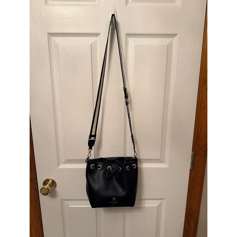Kate Spade New York Emma Small Bucket Bag. Black Pebbled Leather. NWOT